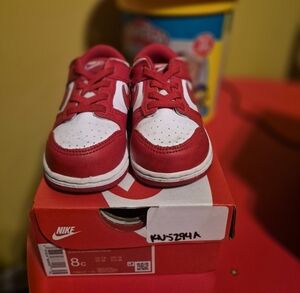 Nike Kids Red and White Low-Top Sneakers (Size 8C)
